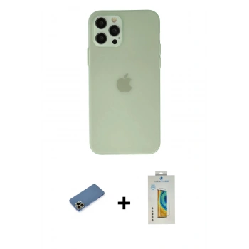 MARSİLYAN™- iPhone 12 Pro Max Kılıf Atlas Minimal Prime - Siyah Polymer Nano Ekran Koruyucu + Shine Kamera Lens Koruma Cam - GD