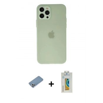MARSİLYAN™- iPhone 12 Pro Max Kılıf Atlas Minimal Prime - Siyah Polymer Nano Ekran Koruyucu + Shine Kamera Lens Koruma Cam - GS