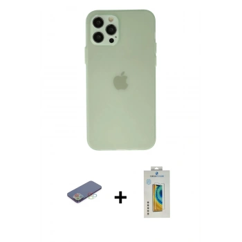 MARSİLYAN™- iPhone 12 Pro Max Kılıf Atlas Minimal Prime - Siyah Polymer Nano Ekran Koruyucu + Renkli Kamera Lens Koruma Cam - MI