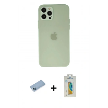 MARSİLYAN™- iPhone 12 Pro Max Kılıf Atlas Minimal Prime - Siyah Polymer Nano Ekran Koruyucu + Shine Kamera Lens Koruma Cam - MI