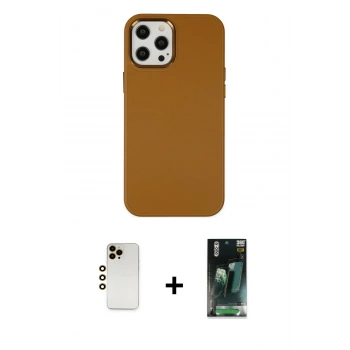 MARSİLYAN™- iPhone 12 Pro Max Kılıf Çekirdek Çizgi - Şeffaf 360 Full Body Arka Koruyucu + Shine Kamera Lens - GD