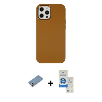 MARSİLYAN™- iPhone 12 Pro Max Kılıf Çekirdek Çizgi - Şeffaf Royal Nano Ekran Koruyucu + Shine Kamera Lens Koruma Cam - GS
