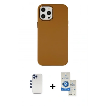 MARSİLYAN™- iPhone 12 Pro Max Kılıf Çekirdek Çizgi - Şeffaf Royal Nano Ekran Koruyucu + Shine Kamera Lens - LT