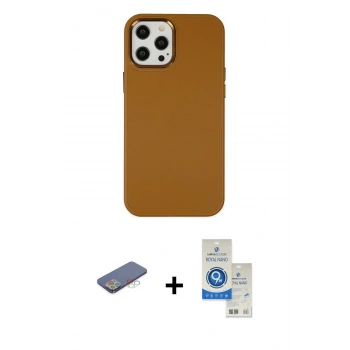 MARSİLYAN™- iPhone 12 Pro Max Kılıf Çekirdek Çizgi - Şeffaf Royal Nano Ekran Koruyucu + Renkli Kamera Lens Koruma Cam - MI