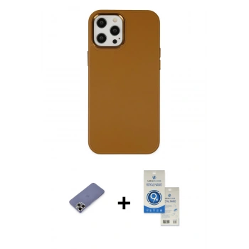 MARSİLYAN™- iPhone 12 Pro Max Kılıf Çekirdek Çizgi - Şeffaf Royal Nano Ekran Koruyucu + Metal Kamera Lens Koruma Cam - GD