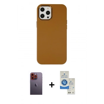MARSİLYAN™- iPhone 12 Pro Max Kılıf Çekirdek Çizgi - Şeffaf Royal Nano Ekran Koruyucu + Neon Fosforlu Kamera Lens - TU