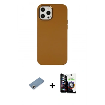 MARSİLYAN™- iPhone 12 Pro Max Kılıf Çekirdek Çizgi - Şeffaf Temperli Cam Ekran Koruyucu + Shine Kamera Lens Koruma Cam - GS