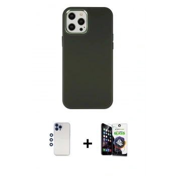 MARSİLYAN™- iPhone 12 Pro Max Kılıf Çekirdek Çizgi - Şeffaf Temperli Cam Ekran Koruyucu + Shine Kamera Lens - LT