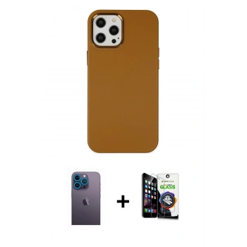 MARSİLYAN™- iPhone 12 Pro Max Kılıf Çekirdek Çizgi - Şeffaf Temperli Cam Ekran Koruyucu + Neon Fosforlu Kamera Lens - MI