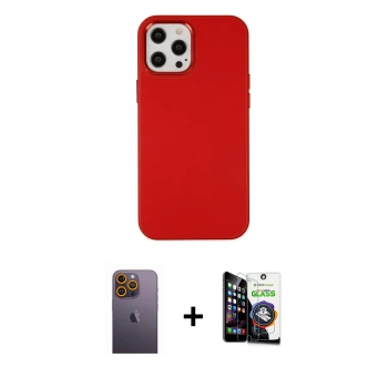 MARSİLYAN™- iPhone 12 Pro Max Kılıf Çekirdek Çizgi - Şeffaf Temperli Cam Ekran Koruyucu + Neon Fosforlu Kamera Lens - SI