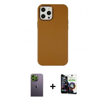 MARSİLYAN™- iPhone 12 Pro Max Kılıf Çekirdek Çizgi - Şeffaf Temperli Cam Ekran Koruyucu + Neon Fosforlu Kamera Lens - YL