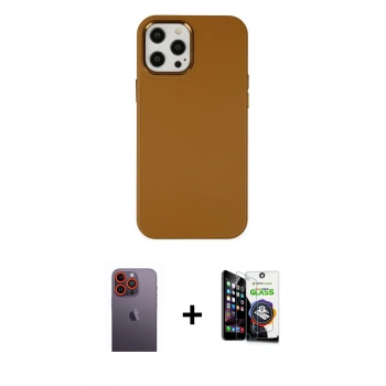 MARSİLYAN™- iPhone 12 Pro Max Kılıf Çekirdek Çizgi - Şeffaf Temperli Cam Ekran Koruyucu + Neon Fosforlu Kamera Lens - TU