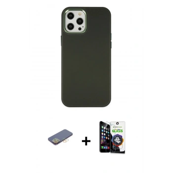 MARSİLYAN™- iPhone 12 Pro Max Kılıf Çekirdek Çizgi - Şeffaf Temperli Cam Ekran Koruyucu + Renkli Kamera Lens Koruma Cam - SI