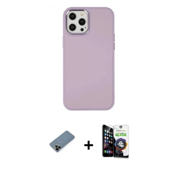 MARSİLYAN™- iPhone 12 Pro Max Kılıf Çekirdek Çizgi - Şeffaf Temperli Cam Ekran Koruyucu + Shine Kamera Lens Koruma Cam - SH