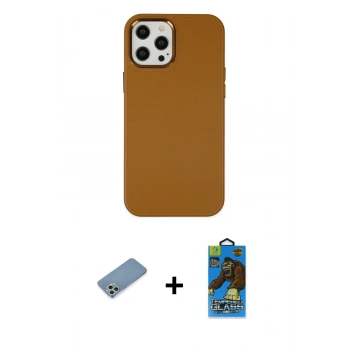 MARSİLYAN™- iPhone 12 Pro Max Kılıf Çekirdek Çizgi - Siyah 18D Cam Ekran Koruyucu + Shine Kamera Lens Koruma Cam - GS