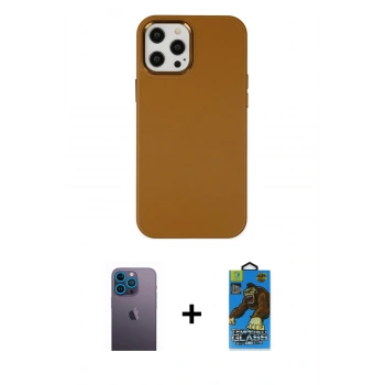 MARSİLYAN™- iPhone 12 Pro Max Kılıf Çekirdek Çizgi - Siyah 18D Cam Ekran Koruyucu + Neon Fosforlu Kamera Lens - MI