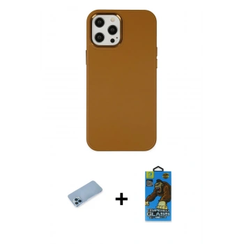 MARSİLYAN™- iPhone 12 Pro Max Kılıf Çekirdek Çizgi - Siyah 18D Cam Ekran Koruyucu + Shine Kamera Lens Koruma Cam - MI