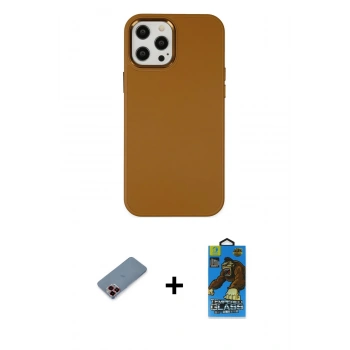 MARSİLYAN™- iPhone 12 Pro Max Kılıf Çekirdek Çizgi - Siyah 18D Cam Ekran Koruyucu + Metal Kamera Lens Koruma Cam - KI