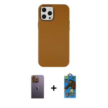 MARSİLYAN™- iPhone 12 Pro Max Kılıf Çekirdek Çizgi - Siyah 18D Cam Ekran Koruyucu + Neon Fosforlu Kamera Lens - SI