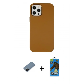 MARSİLYAN™- iPhone 12 Pro Max Kılıf Çekirdek Çizgi - Siyah 18D Cam Ekran Koruyucu + Shine Kamera Lens Koruma Cam - SH