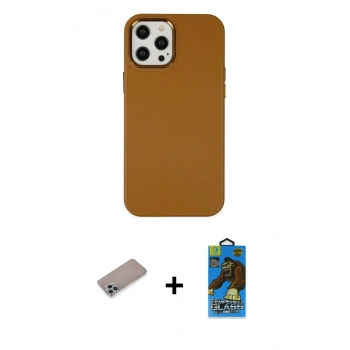 MARSİLYAN™- iPhone 12 Pro Max Kılıf Çekirdek Çizgi - Siyah 18D Cam Ekran Koruyucu + Shine Kamera Lens Koruma Cam - SABE