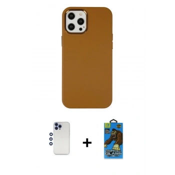 MARSİLYAN™- iPhone 12 Pro Max Kılıf Çekirdek Çizgi - Siyah 18D Cam Ekran Koruyucu + Shine Kamera Lens - LT