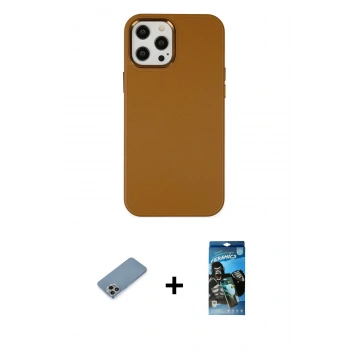 MARSİLYAN™- iPhone 12 Pro Max Kılıf Çekirdek Çizgi - Siyah 34D Izgaralı Cam + Shine Kamera Lens Koruma Cam - GI