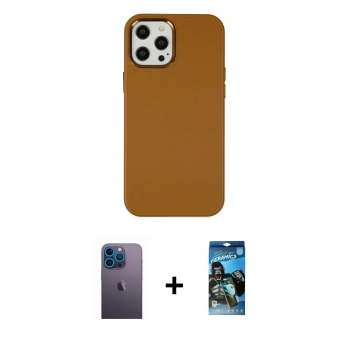 MARSİLYAN™- iPhone 12 Pro Max Kılıf Çekirdek Çizgi - Siyah 34D Izgaralı Cam + Neon Fosforlu Kamera Lens - MI