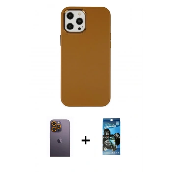 MARSİLYAN™- iPhone 12 Pro Max Kılıf Çekirdek Çizgi - Siyah 34D Izgaralı Cam + Neon Fosforlu Kamera Lens - SI