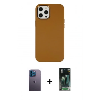 MARSİLYAN™- iPhone 12 Pro Max Kılıf Çekirdek Çizgi - Siyah 360 Mat Full Body Arka Koruyucu + Neon Fosforlu Kamera Lens - MI