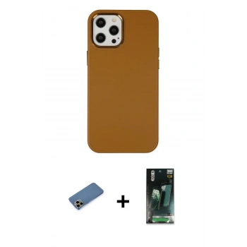 MARSİLYAN™- iPhone 12 Pro Max Kılıf Çekirdek Çizgi - Siyah 360 Mat Full Body Arka Koruyucu + Shine Kamera Lens Koruma Cam - GD