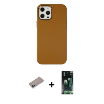 MARSİLYAN™- iPhone 12 Pro Max Kılıf Çekirdek Çizgi - Siyah 360 Mat Full Body Arka Koruyucu + Shine Kamera Lens Koruma Cam - SABE