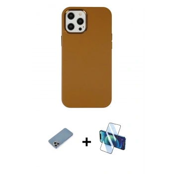 MARSİLYAN™- iPhone 12 Pro Max Kılıf Çekirdek Çizgi - Siyah 3D Antistatik Cam Ekran Koruyucu + Shine Kamera Lens Koruma Cam - GI