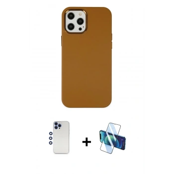 MARSİLYAN™- iPhone 12 Pro Max Kılıf Çekirdek Çizgi - Siyah 3D Antistatik Cam Ekran Koruyucu + Shine Kamera Lens - LT