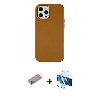 MARSİLYAN™- iPhone 12 Pro Max Kılıf Çekirdek Çizgi - Siyah 3D Antistatik Cam Ekran Koruyucu + Shine Kamera Lens Koruma Cam - SABE