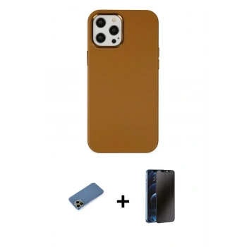 MARSİLYAN™- iPhone 12 Pro Max Kılıf Çekirdek Çizgi - Siyah 3D Antistatik Hayalet Cam Ekran Koruyucu + Shine Kamera Lens Koruma Cam - GD