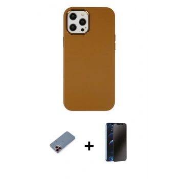 MARSİLYAN™- iPhone 12 Pro Max Kılıf Çekirdek Çizgi - Siyah 3D Antistatik Hayalet Cam Ekran Koruyucu + Metal Kamera Lens Koruma Cam - KI