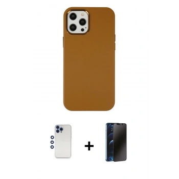MARSİLYAN™- iPhone 12 Pro Max Kılıf Çekirdek Çizgi - Siyah 3D Antistatik Hayalet Cam Ekran Koruyucu + Shine Kamera Lens - LT