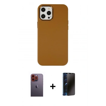 MARSİLYAN™- iPhone 12 Pro Max Kılıf Çekirdek Çizgi - Siyah 3D Antistatik Hayalet Cam Ekran Koruyucu + Neon Fosforlu Kamera Lens - TU