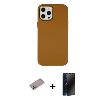 MARSİLYAN™- iPhone 12 Pro Max Kılıf Çekirdek Çizgi - Siyah 3D Antistatik Hayalet Cam Ekran Koruyucu + Shine Kamera Lens Koruma Cam - SABE