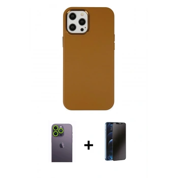 MARSİLYAN™- iPhone 12 Pro Max Kılıf Çekirdek Çizgi - Siyah 3D Antistatik Hayalet Cam Ekran Koruyucu + Neon Fosforlu Kamera Lens - YL