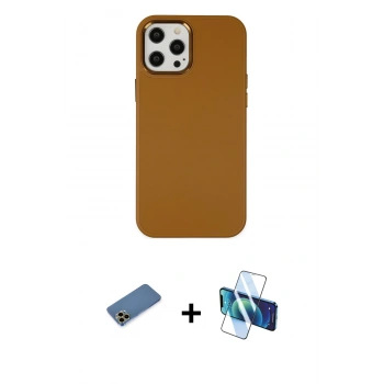 MARSİLYAN™- iPhone 12 Pro Max Kılıf Çekirdek Çizgi - Siyah 3D Antistatik Seramik Nano Ekran Koruyucu + Shine Kamera Lens Koruma Cam - GD