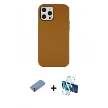 MARSİLYAN™- iPhone 12 Pro Max Kılıf Çekirdek Çizgi - Siyah 3D Antistatik Seramik Nano Ekran Koruyucu + Shine Kamera Lens Koruma Cam - PE