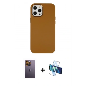 MARSİLYAN™- iPhone 12 Pro Max Kılıf Çekirdek Çizgi - Siyah 3D Antistatik Seramik Nano Ekran Koruyucu + Neon Fosforlu Kamera Lens - SI