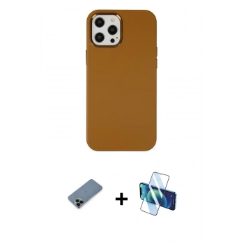 MARSİLYAN™- iPhone 12 Pro Max Kılıf Çekirdek Çizgi - Siyah 3D Antistatik Seramik Nano Ekran Koruyucu + Shine Kamera Lens Koruma Cam - SH