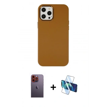 MARSİLYAN™- iPhone 12 Pro Max Kılıf Çekirdek Çizgi - Siyah 3D Antistatik Seramik Nano Ekran Koruyucu + Neon Fosforlu Kamera Lens - TU
