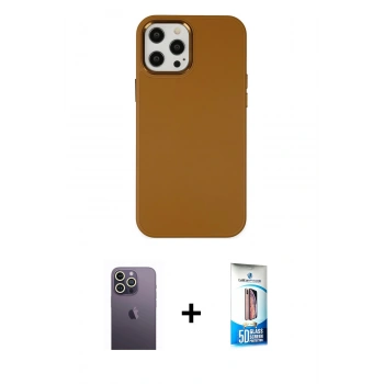 MARSİLYAN™- iPhone 12 Pro Max Kılıf Çekirdek Çizgi - Siyah 5D Eko Cam Ekran Koruyucu + Neon Fosforlu Kamera Lens - BZ