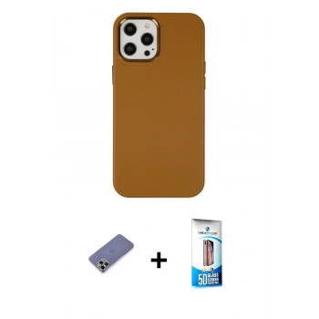 MARSİLYAN™- iPhone 12 Pro Max Kılıf Çekirdek Çizgi - Siyah 5D Eko Cam Ekran Koruyucu + Metal Kamera Lens Koruma Cam - GD