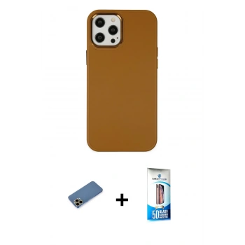 MARSİLYAN™- iPhone 12 Pro Max Kılıf Çekirdek Çizgi - Siyah 5D Eko Cam Ekran Koruyucu + Shine Kamera Lens Koruma Cam - GD