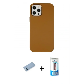 MARSİLYAN™- iPhone 12 Pro Max Kılıf Çekirdek Çizgi - Siyah 5D Eko Cam Ekran Koruyucu + Shine Kamera Lens Koruma Cam - MI